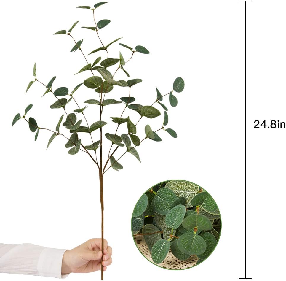 TOPHOUSE 6pcs Artificial Eucalyptus Leaves Stems Bulk 24.8” Silver Dollar Eucalyptus Artificial Greenery Silk Eucalyptus Plant for Home Wedding Farmhouse Decoration