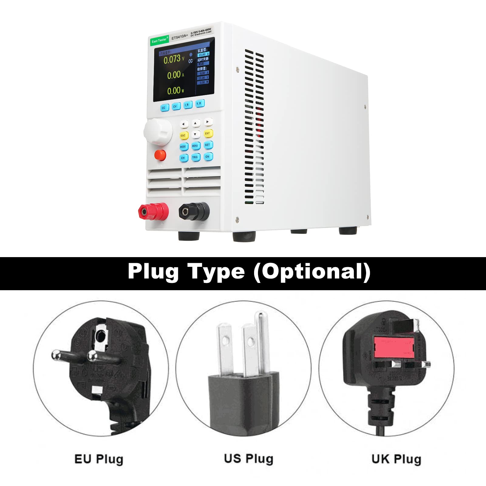 Jemora ET5410A+ Charge électronique CC monocanal programmable 150V 40A 400W Testeur de charge électronique programmable CC CV CR CP CC+CV Mode CR+CV Écran LCD TFT 2,8 pouces Testeur de batterie