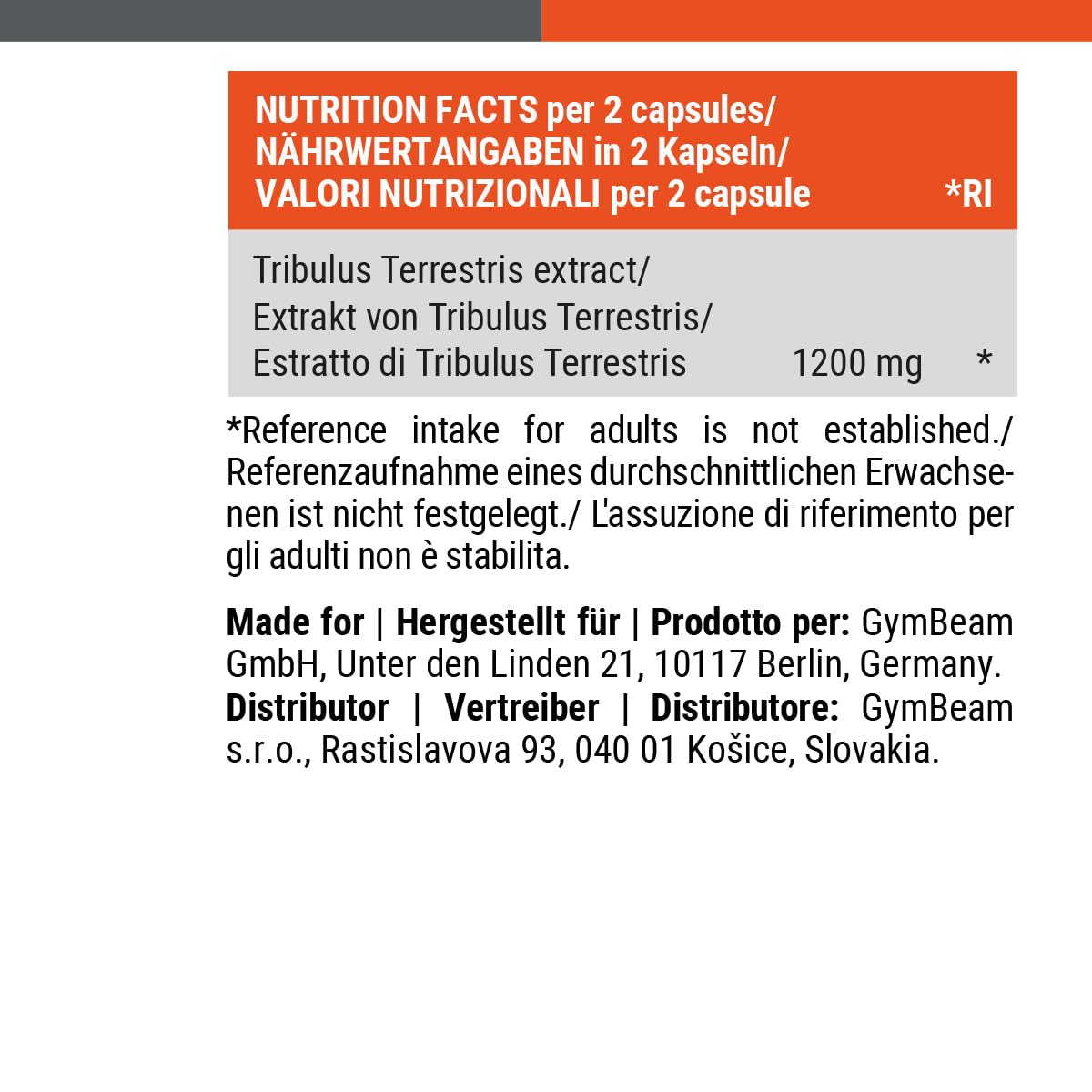 GymBeam Tribulus Terrestris Estratto Potente - un Aiuto a Favore del Testosterone, 1200mg per Dose, per l'Uomo, 90% di Saponine Steroidee, Aumenta Forza e Prestazioni Atletiche (120 tab)