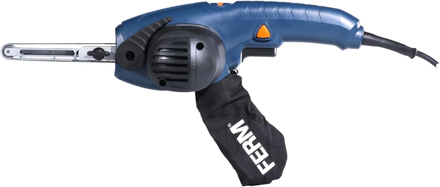 FERM Precision Belt Sander with dust collection bag attached