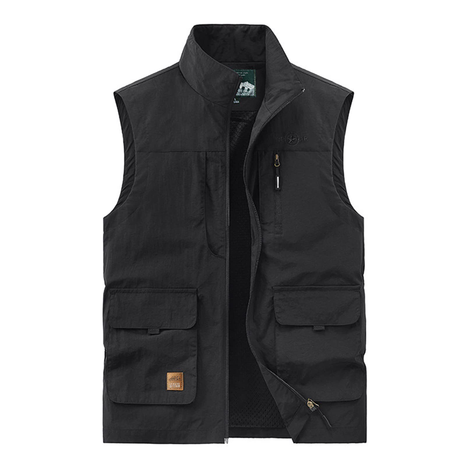 Gilet sottile per attività all'aria aperta, da uomo, 5 pezzi, moderno, colletto alto, da pesca, con cerniera, senza maniche, con tasche multiple, leggero, per il tempo libero, da uomo, per lavoro