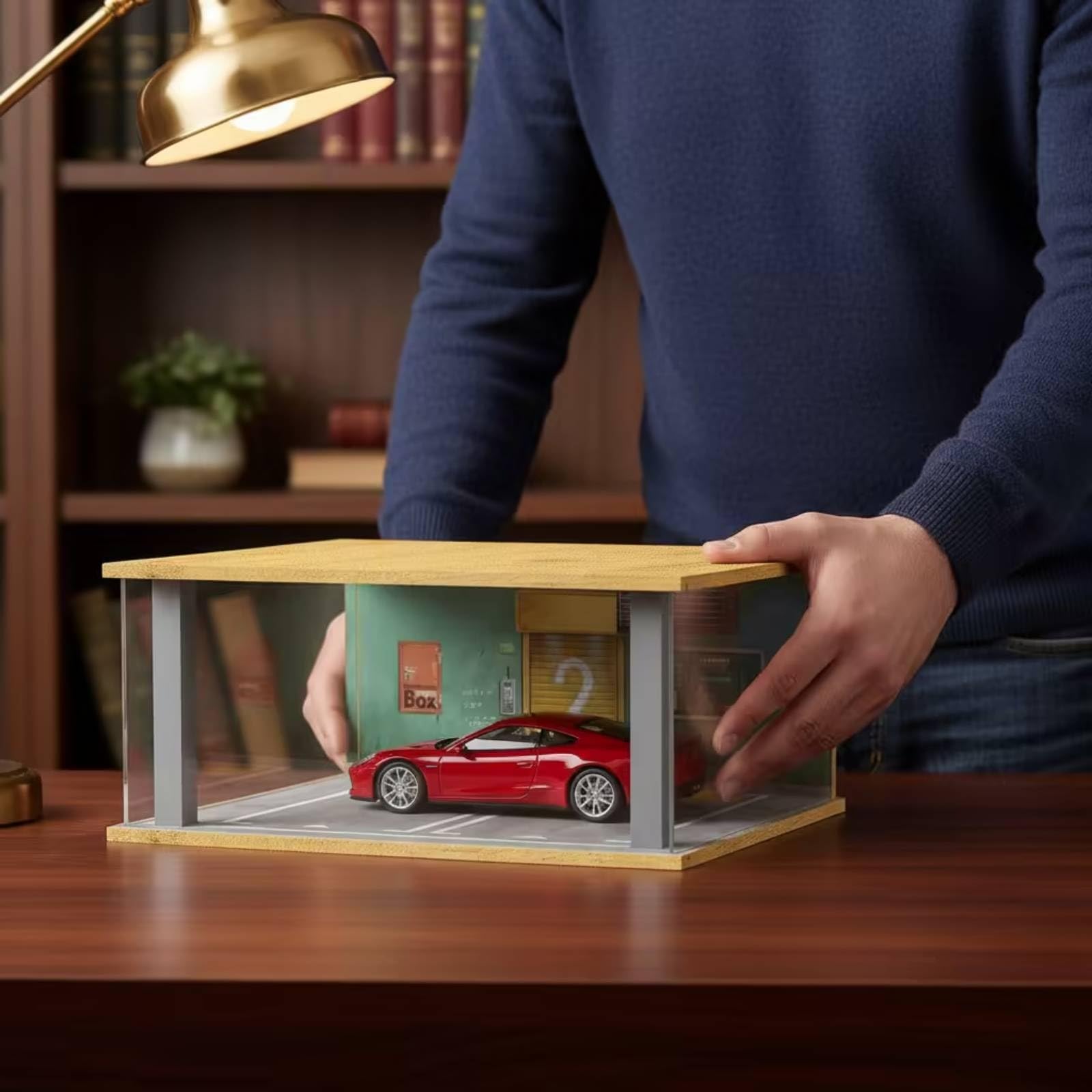 Parkszene Display Vitrine Modellauto Vitrinenkasten Ausstellungsbox Schaukästen Aufbewahrungsbox Holz mit Acrylabdeckung Staubschutz Leicht zu Öffnen
