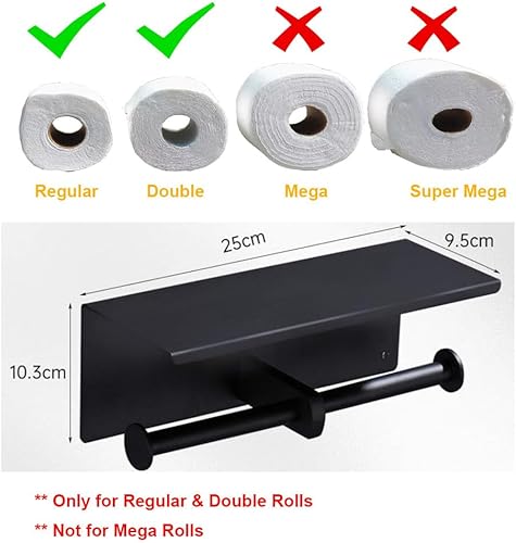 Miniatura 7 de Soporte multifuncional para papel higiénico con estante y estante de almacenamiento para teléfono, dispensador de papel higiénico de doble rollo