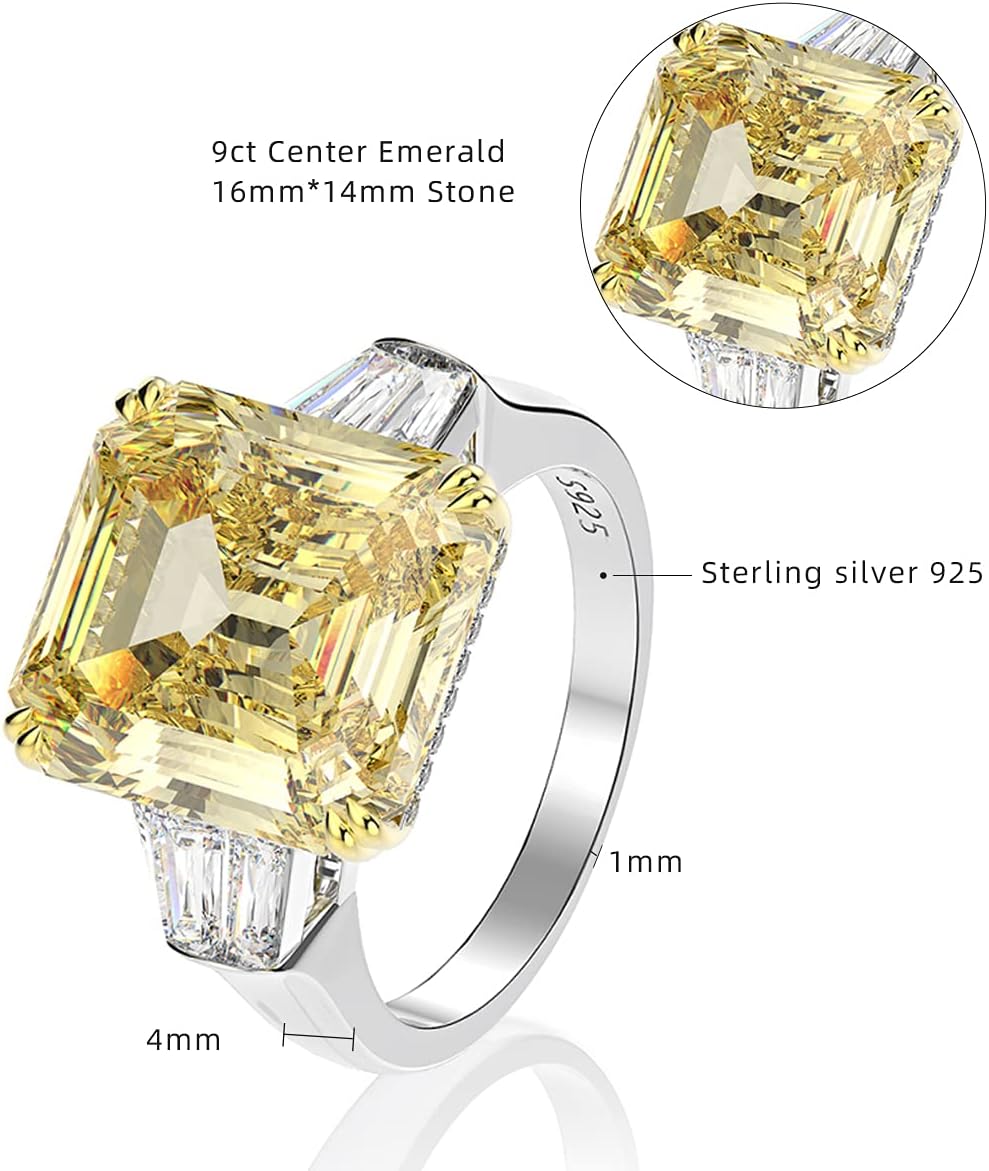 AINUOSHI Emerald Cut Ring Solitaire Baguette 3 Stones 9 Carat Cubic Zirconia CZ Engagement Sterling Silver Wedding Anniversary Band Jewelry - Image 3