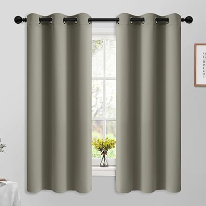Yakamok Premium Room Darkening Thermal Insulated Curtains for Bedroom/Living Room - Classic Grommet Top (2 Panels, Taupe, 42 Inch by 63 Inch)