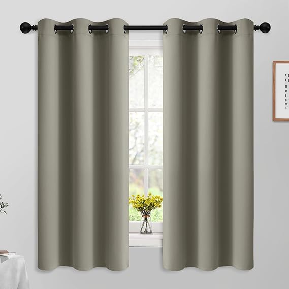 Yakamok Premium Room Darkening Thermal Insulated Curtains for Bedroom/Living Room - Classic Grommet Top (2 Panels, Taupe, 42 Inch by 63 Inch)