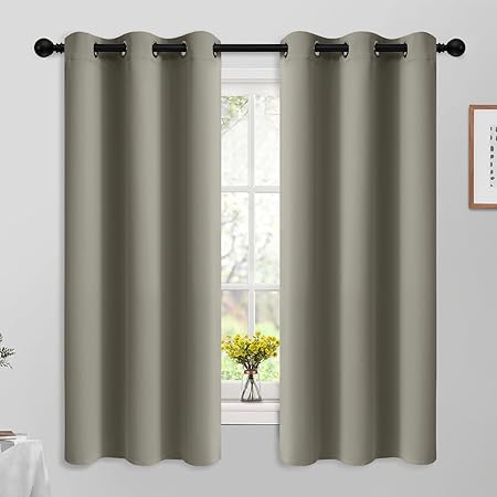 Yakamok Premium Room Darkening Thermal Insulated Curtains for Bedroom/Living Room - Classic Grommet Top (2 Panels, Taupe, 42 Inch by 63 Inch)