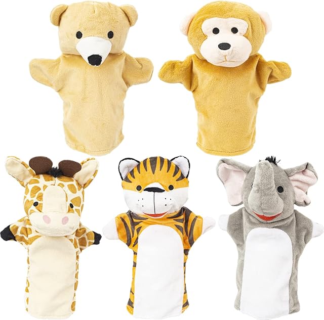 CreepyParty Hand Puppets, Wild Animal Head Puppet Toy Set for Kids Baby, Soft Plush ZOO Animal Puppet for Children Toddlers Boys Girls, Pack of 5