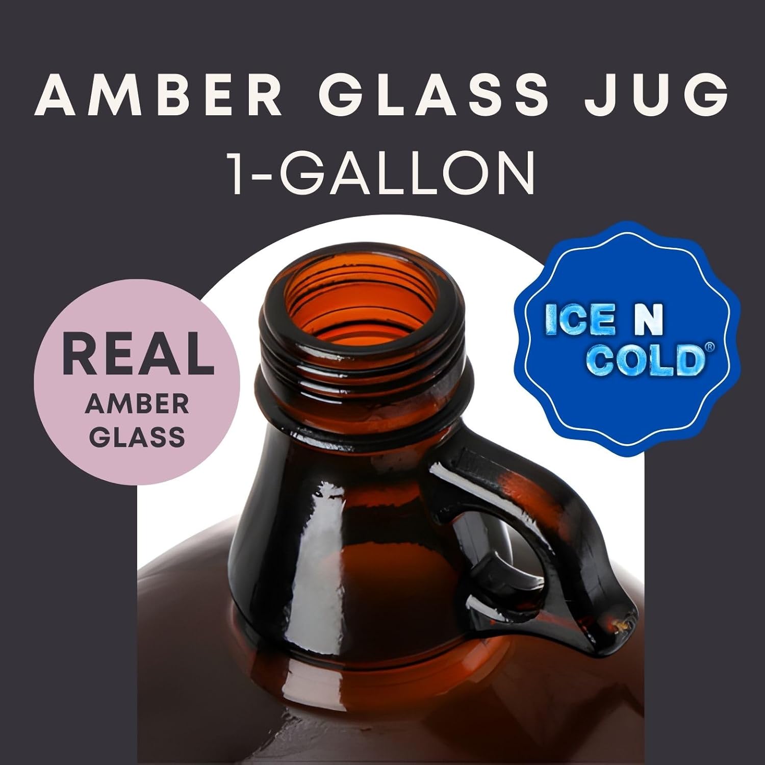1 Gallon (128oz) Glazed Amber Glass Jug With 38mm Cap - Pack of Two, Large