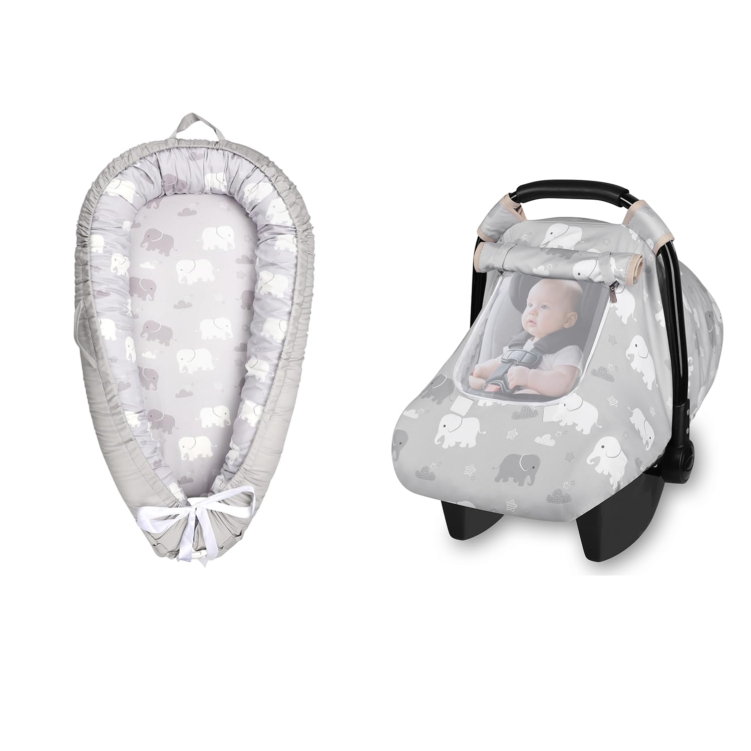 Baby Lounger Replacement Cover, Newborn Lounger Cover for 0-12 Months & Windproof Baby Car Seat Cover, 3D Mink Dot Infant Car Seat Canopy with Breathable Mesh Window