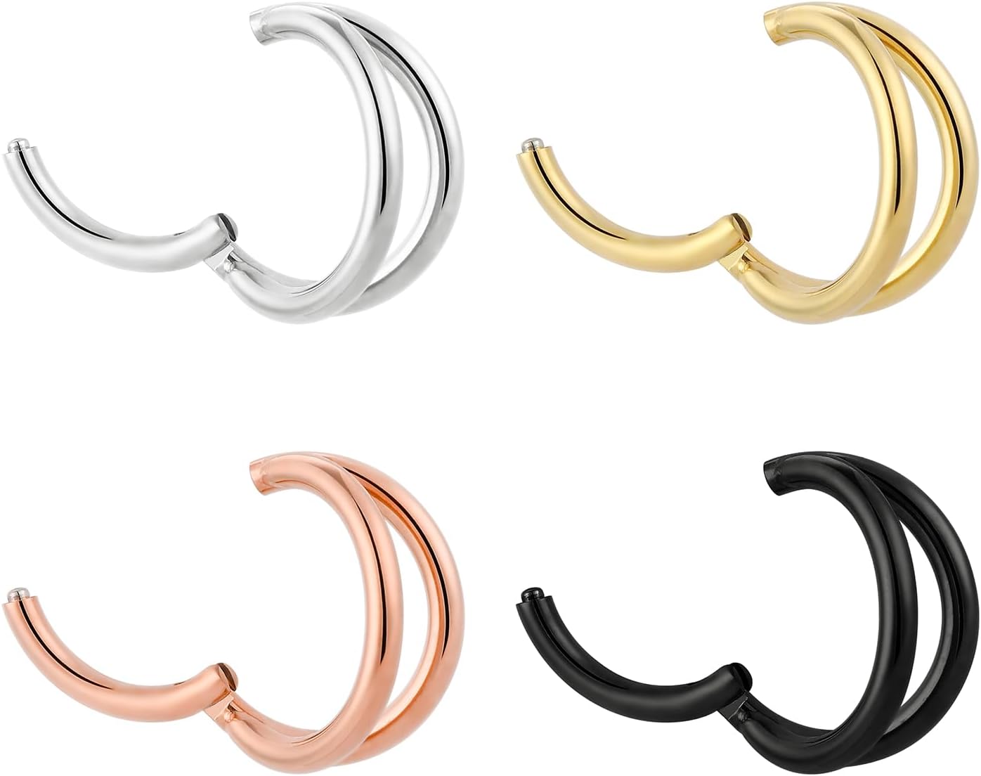 Titanium Double Hoop Nose Ring 16G 18G 20G Seamless Hinged Septum Rings 6mm 7mm 8mm 10mm Conch Piercing Jewelry Silver Segment Clicker Lip Rings Cartilage Earring Helix Rook Tragus - Image 6