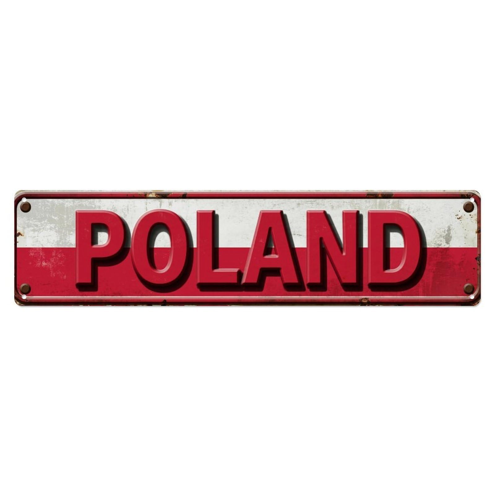 Metal Tin Sign Vintage Poland Flag Pattern