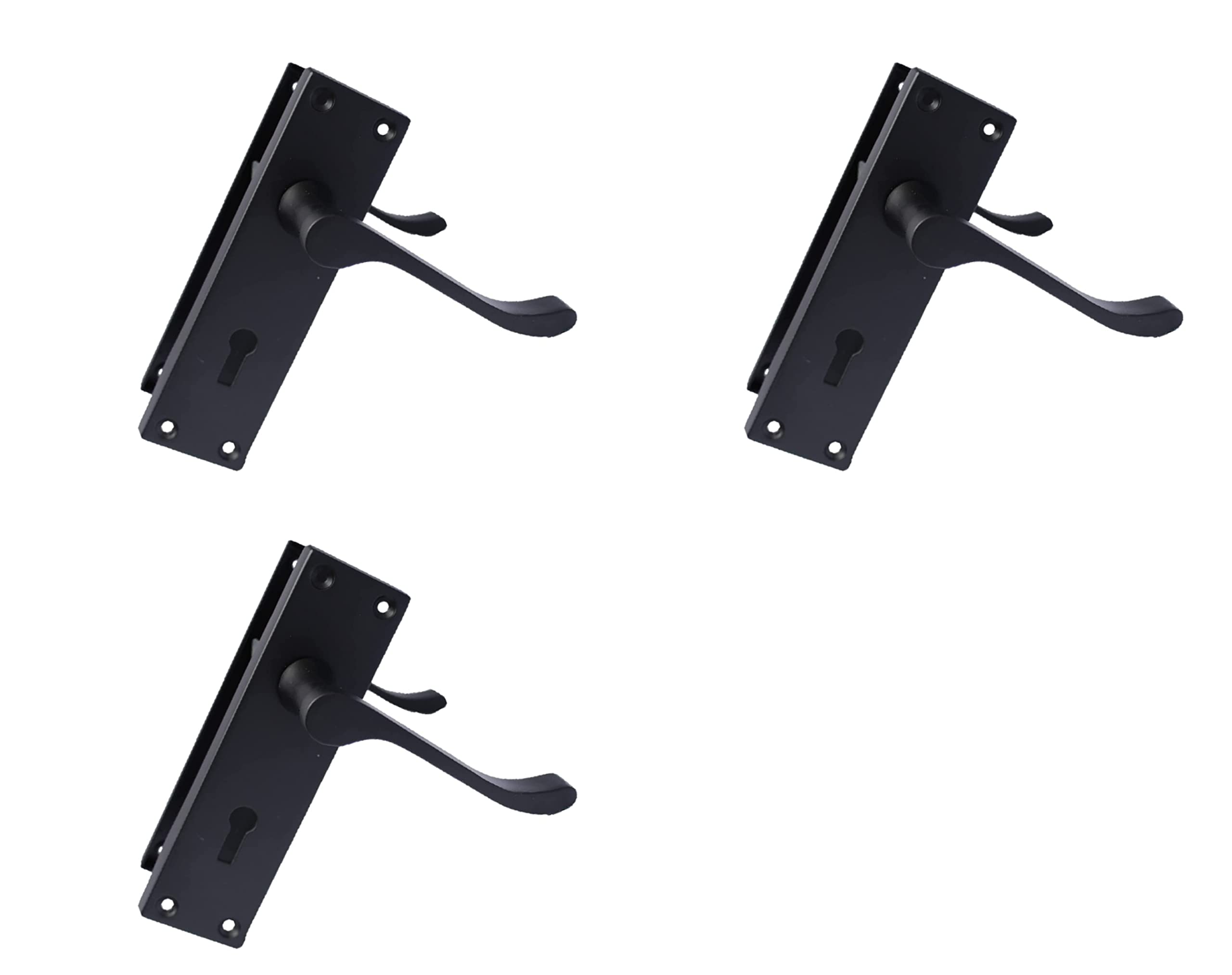 Haven Heritage Internal Victorian Scroll Quality Lever Lock Door Handles in Matt Black 150 x 40mm Pack of 3 Pairs (3)