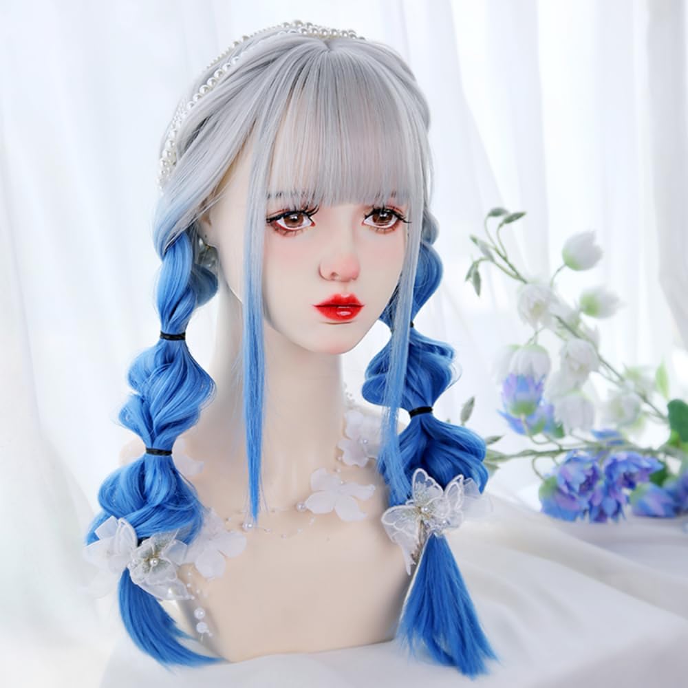 Amazon.com: Coral Red Silver White Blue Gradient Long Straight
