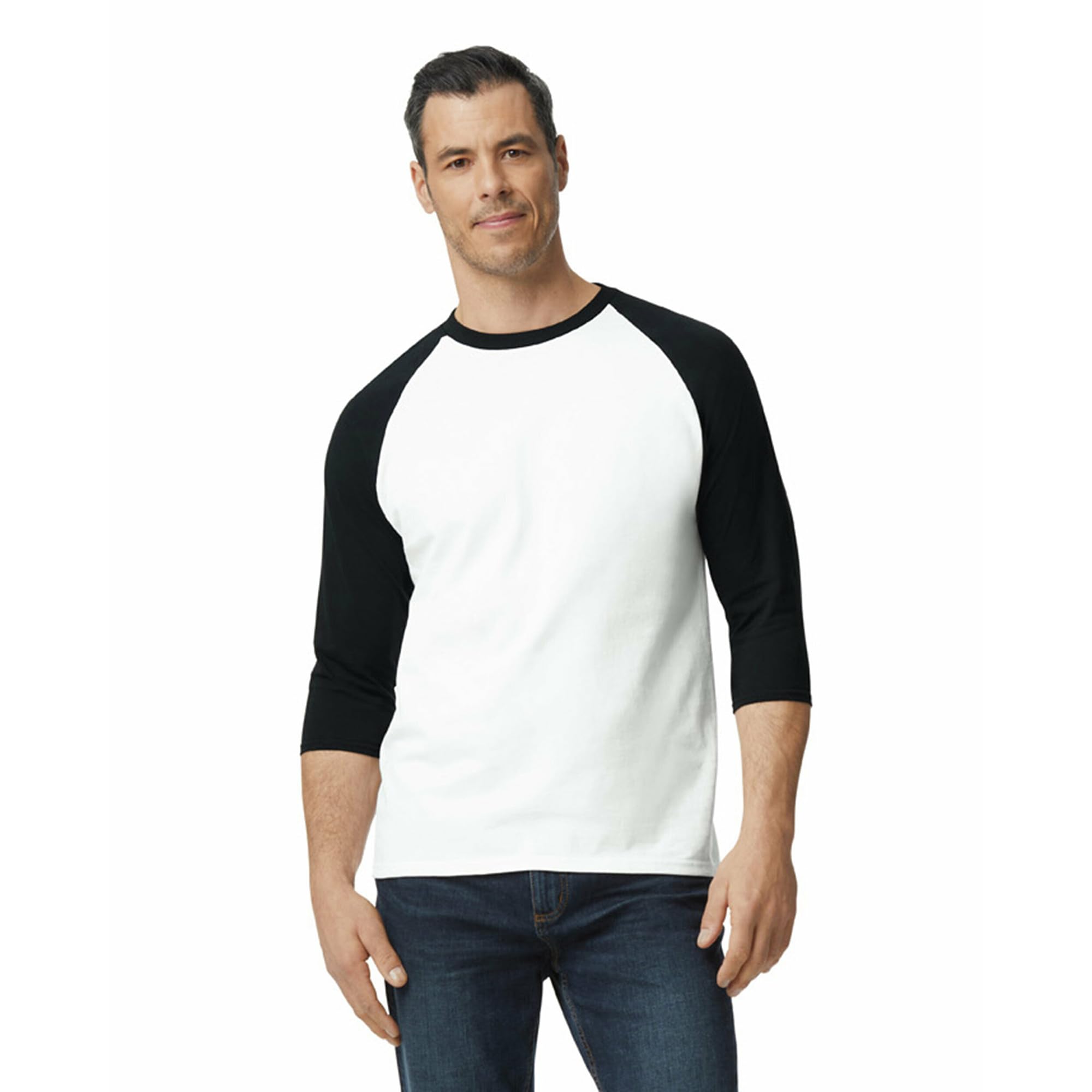 Gildan Heavy Cotton 3/4 Raglan T-Shirt Style G5700, Confezione da 2 T-Shirt Uomo (Pacco da 2)