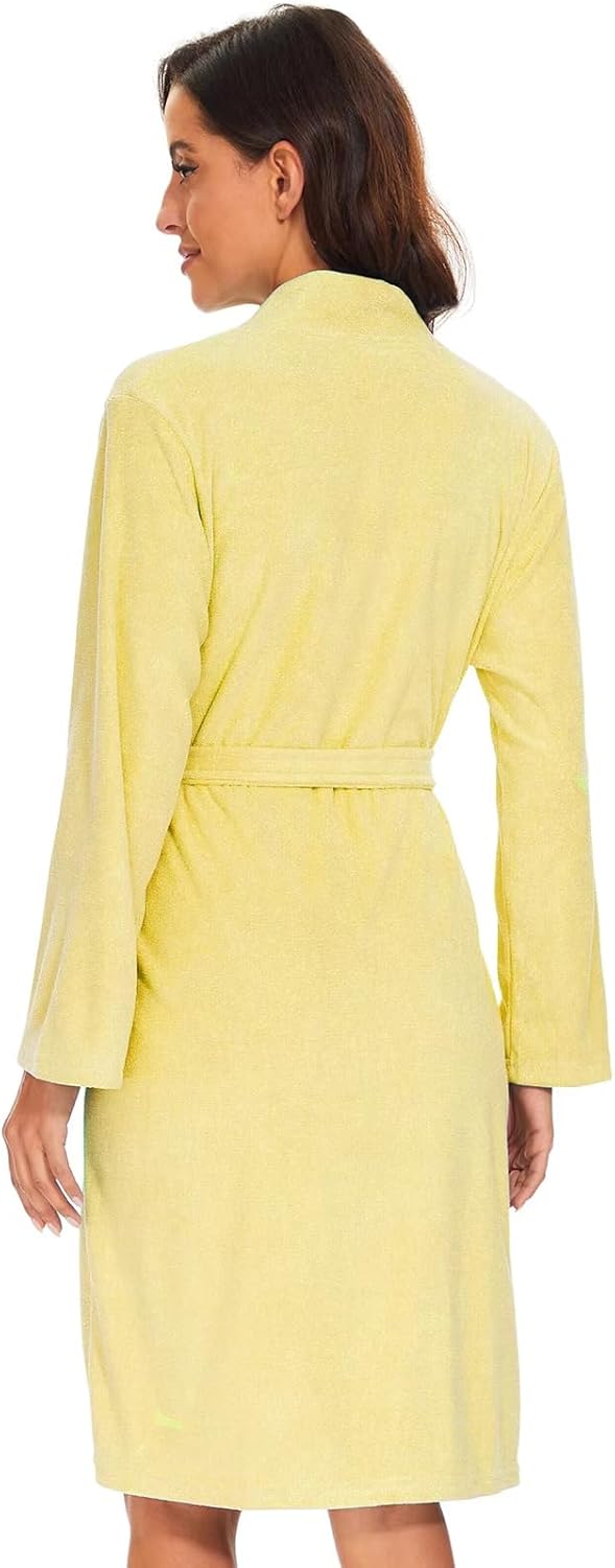Vislivin Womens Lightweight Bathrobe Soft Kimono Robes Terry Cloth Bathrobe Knee Length Bath Gown - Image 3