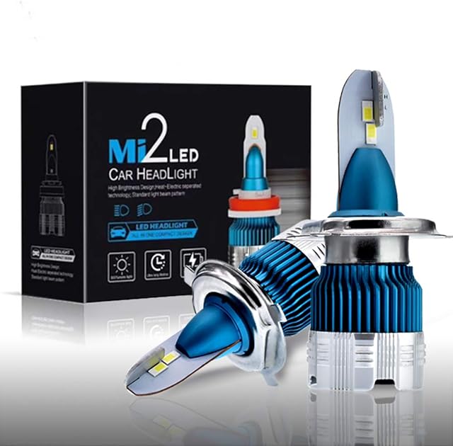 Mini2 series H1 H2 H4 H7 Led Car Headlight bulb, High Power CSP LED chips +300% more brightness,White light 6000K(Double side) Suitable for trucks and motorcycles and more vehicles (2 lamps)