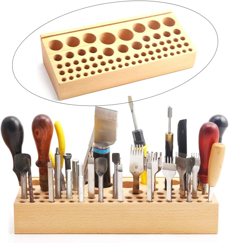 68 Styles Leather Holder Tool Wooden, Professional Leather Punch Craft Tool Rack, Leathercraft Stand Holder Organizer Leather Tools Storage Box for Leather Working Making Punch Tools Organizer Storage