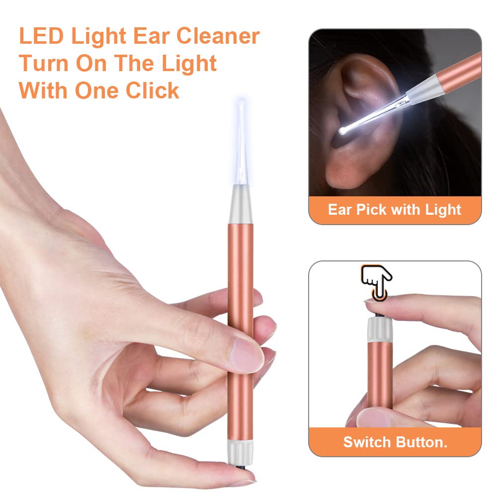 Vicloon Pulisci Orecchie, 15 Pezzi Kit Rimozione Cerume, Strumenti per Pulizia Dell’Orecchio con LED, 2 Lente D'ingrandimento e 6 Tamponi, Con Scatola Portaoggetti, Adatto per Adulti e Bambini