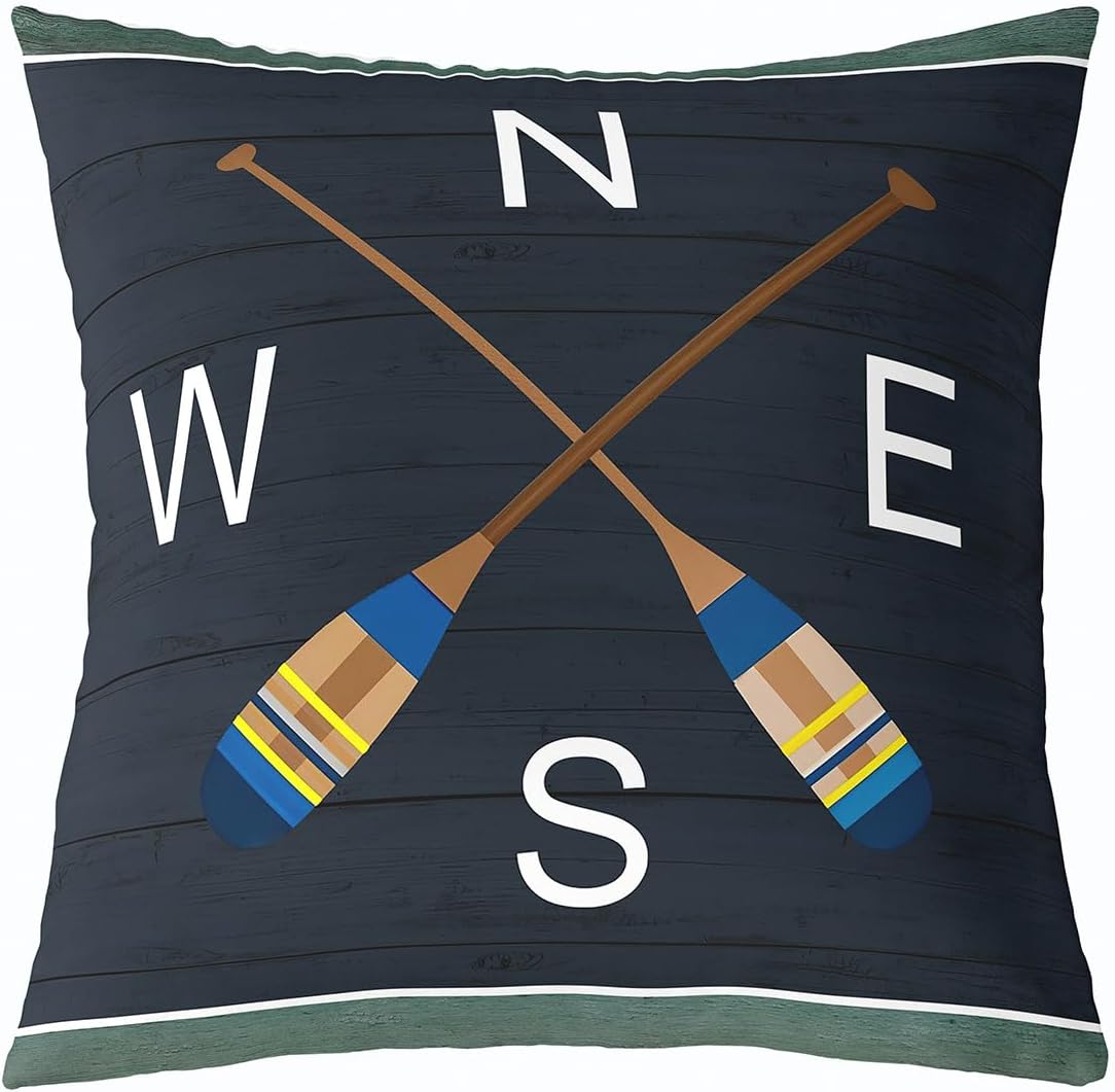 Dark Blue Rustic Wooden Board Double Sides Print Pillow Cover for Sofa Couch Chair,Lake House Throw Pillow Case Cover,Boating Oar Single Pack Cushion Cover Room Decor,24"x 24"