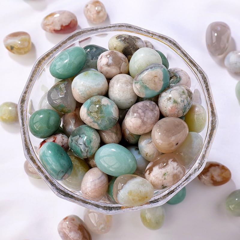 Bulk Crystals and Rocks Natural Crystal Green Cherry Blossom Agate Tumbled Stone Large Particles Diffuser Aroma Stone Aquarium Landscaping Crystals and Healing Stones(2-3cm/500g) ()