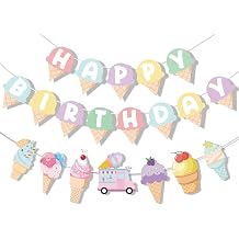 Ice Cream Birthday Party Decorations Ice Cream Banner Garland for Kids Girls Summer Themed Party