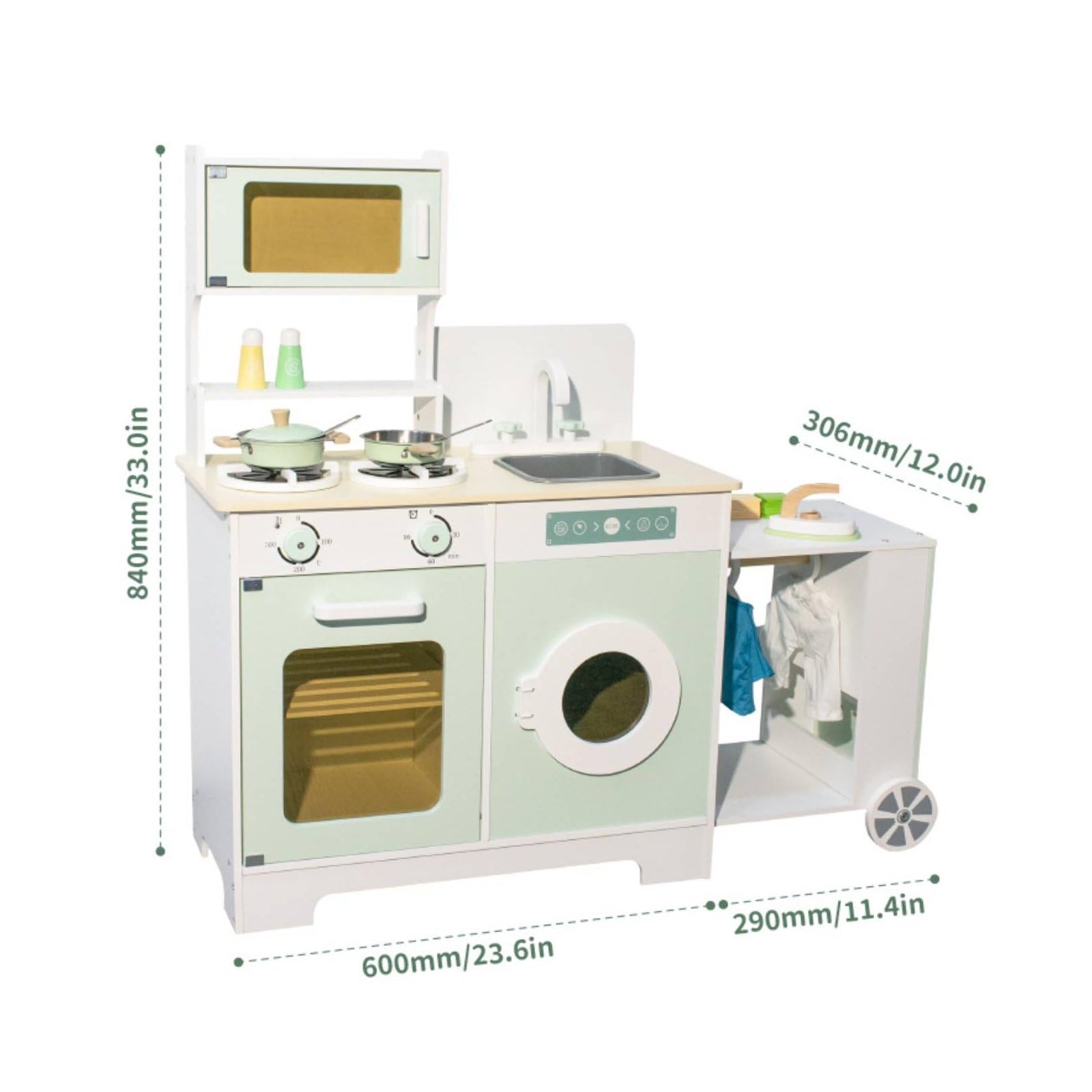 Kinder Spielküche Holz Kinderküche Spielset Küche Spielzeug Kochen Spüle Herd Kühlschrank Mikrowelle Robuste Holzkonstruktion mit Kompaktem Aufbau