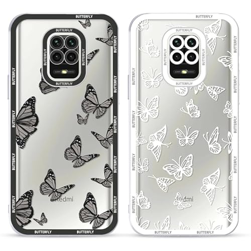 2 pezzi Cover per Xiaomi Redmi Note 9 Pro 4G 6.67 - Custodia Farfalla per Telefono Trasparente Aesthetic Disegni Farfallina Custodie per Cellulare case per Ragazza Donne silicone