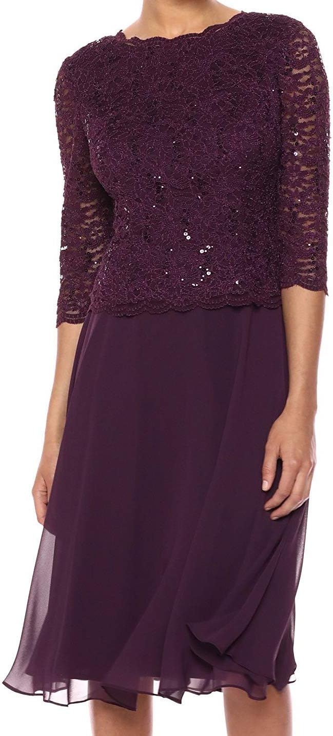 ドレス Alex Evenings Women's Tea Length Sequin Mock Dress (Petite and 12