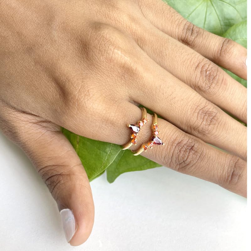 Miniatura 8 de Red Garnet Crown Shaped Enhancer Guard For Women, 14k White Gold Finish Garnet Wrap Ring, Engagement Ring