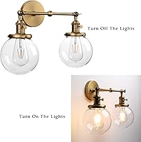 Vista 8 de Phansthy Lámpara de pared industrial vintage de 2 luces con doble pantalla de cristal de globo de 5.9 pulgadas (antiguo)