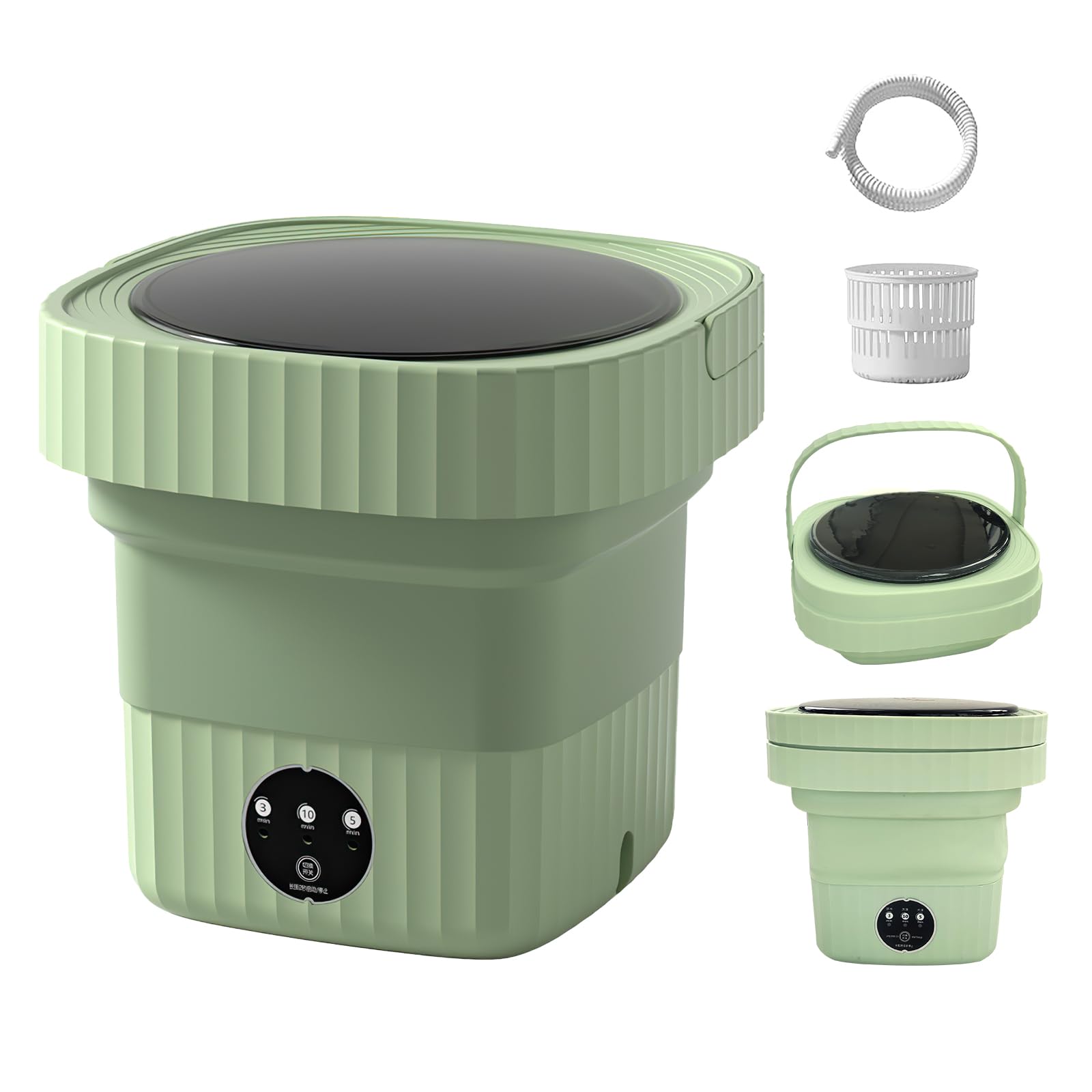 Portable Washing Machine, Foldable Mini Washer, 6.5L High Capacity with Dehydration Function 3 Modes Deep Cleaning for Underwear, Baby Clothes, Small Items,for Apartments,Camping,RV,Travel (Green)