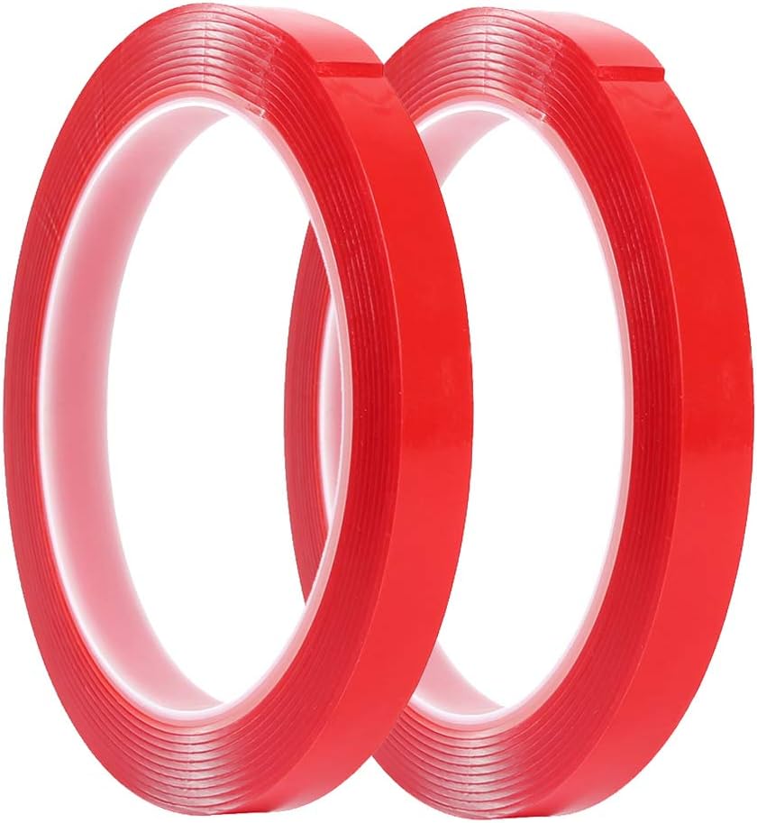 Pack of 2 Double Sided Clear Tape Red Liner Super Strong