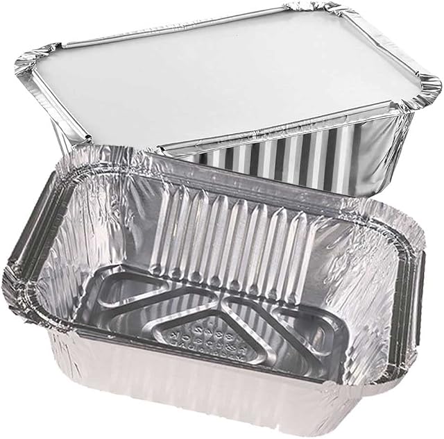 Aluminium Foil Food Trays ( No 2 ) Containers Including Lids Perfect for Storage Freezing Roasting BBQ Meal Prep Takeaway (20)