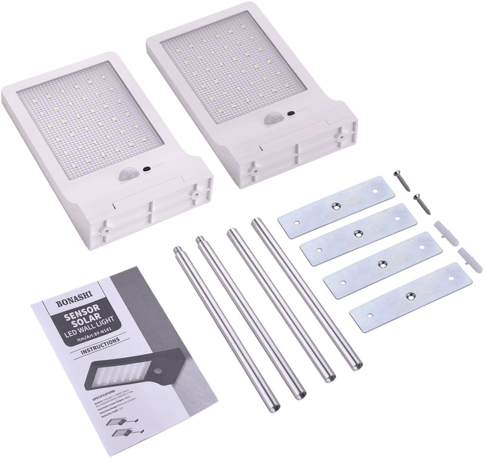 Solar Light Outdoor,Motion Sensor Wall Lights with Mounting Poles,Waterproof Detector Light,Security Lighting for Barn Porch Garage, 2 Pack,White