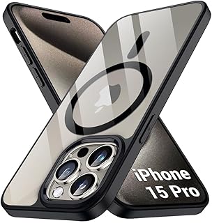 جراب مغناطيسي مقاوم للسقوط بملمس مطفي مع غطاء خلفي مضاد للصدمات وتصميم رفيع لموبايل آيفون 15 برو، أسود