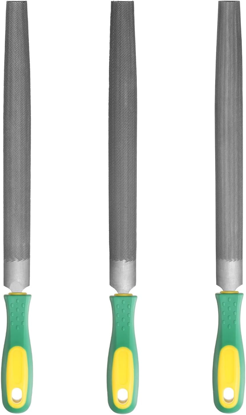 HARFINGTON 3pcs 10" Half Round Medium Cut File Double Cut Teeth Bastard/Medium/Thin Metal File High Carbon Steel T12 with PP Handle for Metal Wood Tool Sharpener, Gray
