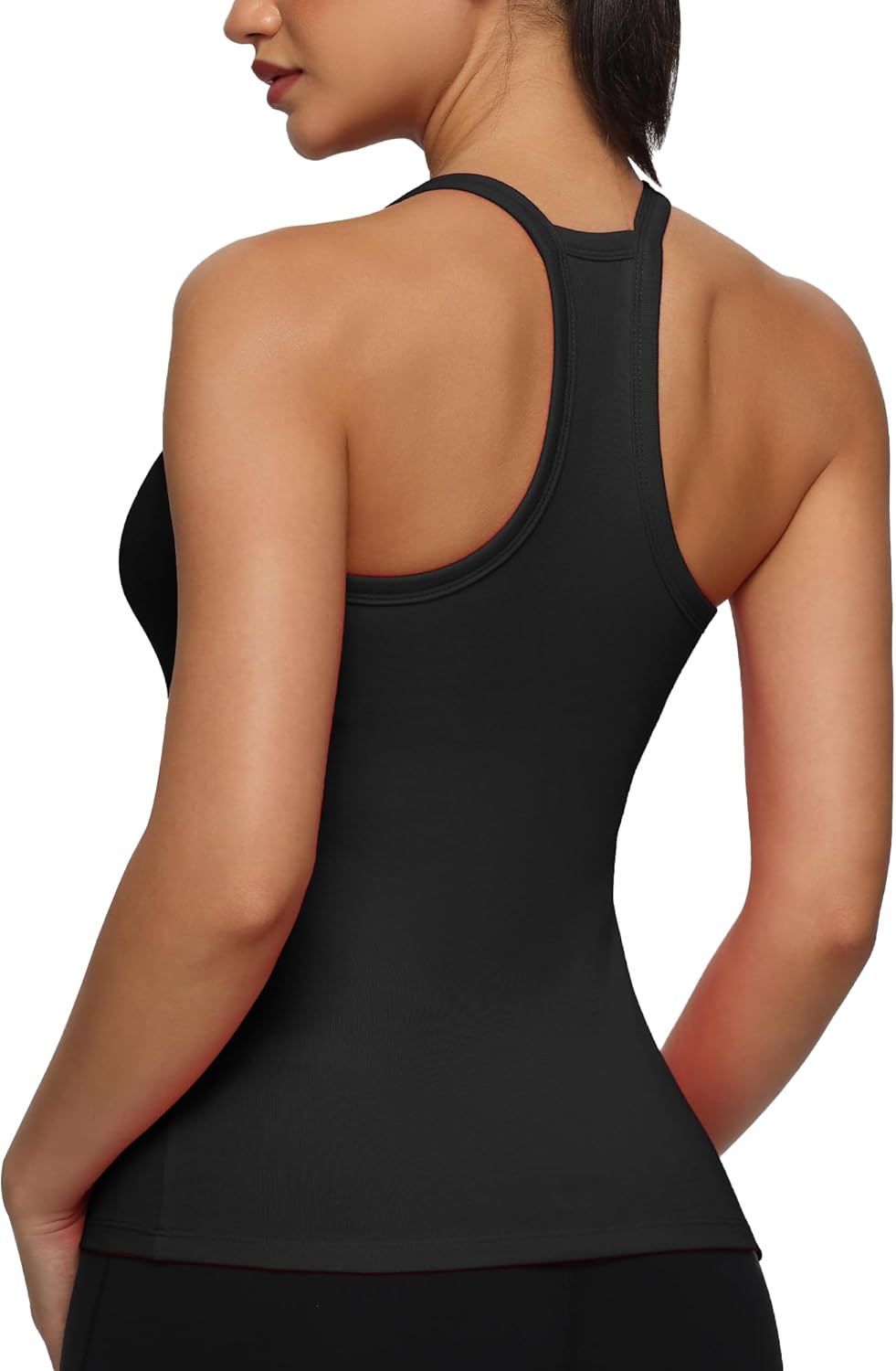 Workout Tops for Women Built in Bra Racerback Basic Tank Tops Sleeveless Slim Fit Cotton Ribbed Cami Shirts