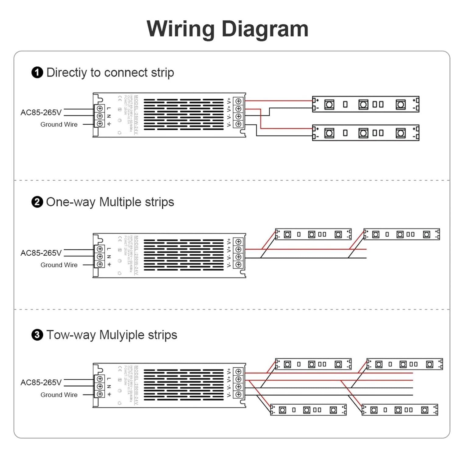 Full Wattage LED Power Supply AC220V/110V to DC12V 24V Mute Lighting Transformer Converter Light Strip Driver(60W,DC24V)