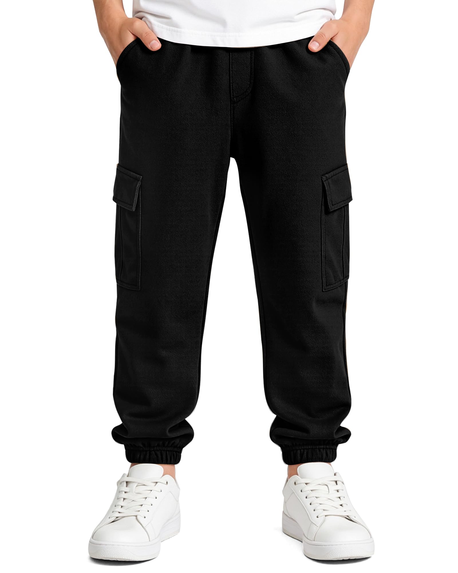 LACOFIA Pantalon Cargo pour Garçon Pantalon de Jogging à Taille Élastiquée pour Enfant 4-13 Ans