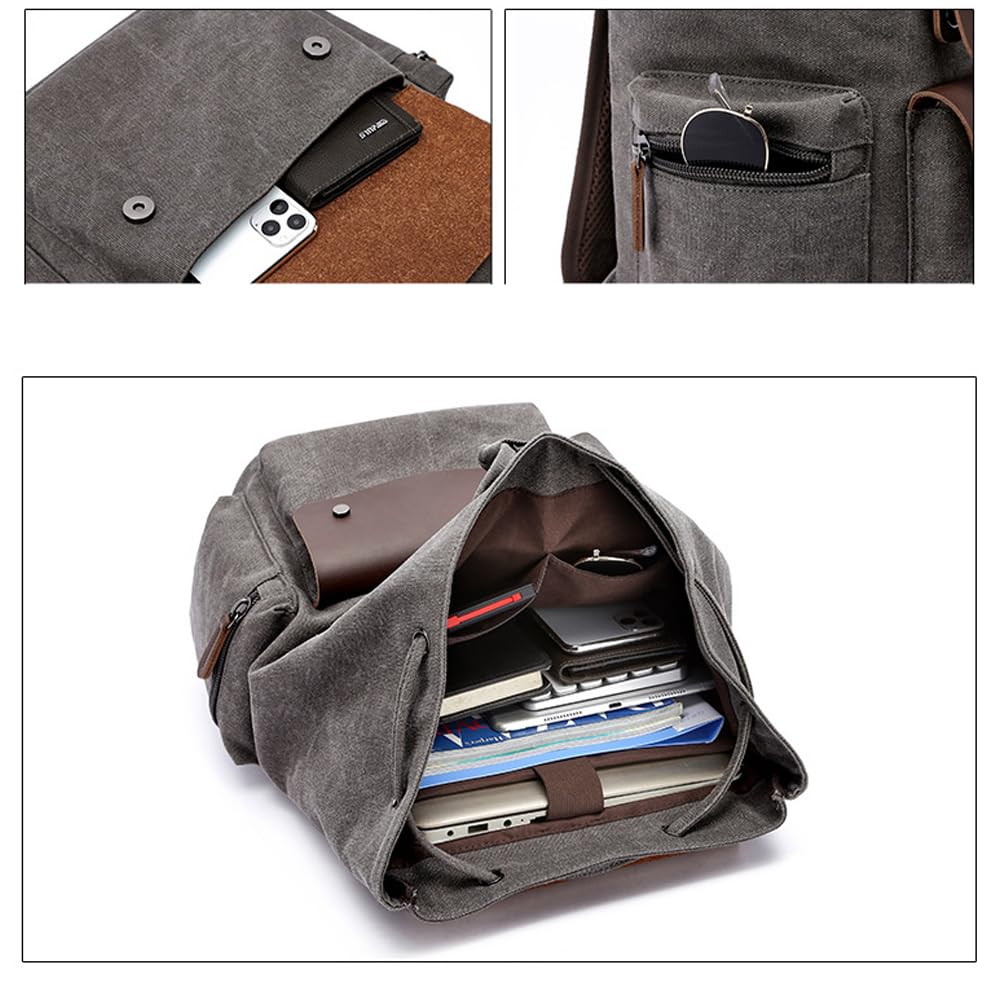 XINYASEE Zaino Canvas Vintage per Laptop,Zainetto Escursionismo Viaggio Borsa Unisex, Retrò Uomo Zaino Università Zainetto 14" Laptop Uomo Borse Viaggio Scuola Campeggio (caffè)