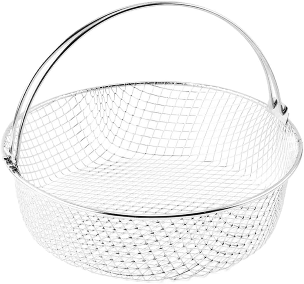 Silver 304 Stainless Steel Air Fryer Mesh Basket with Handle