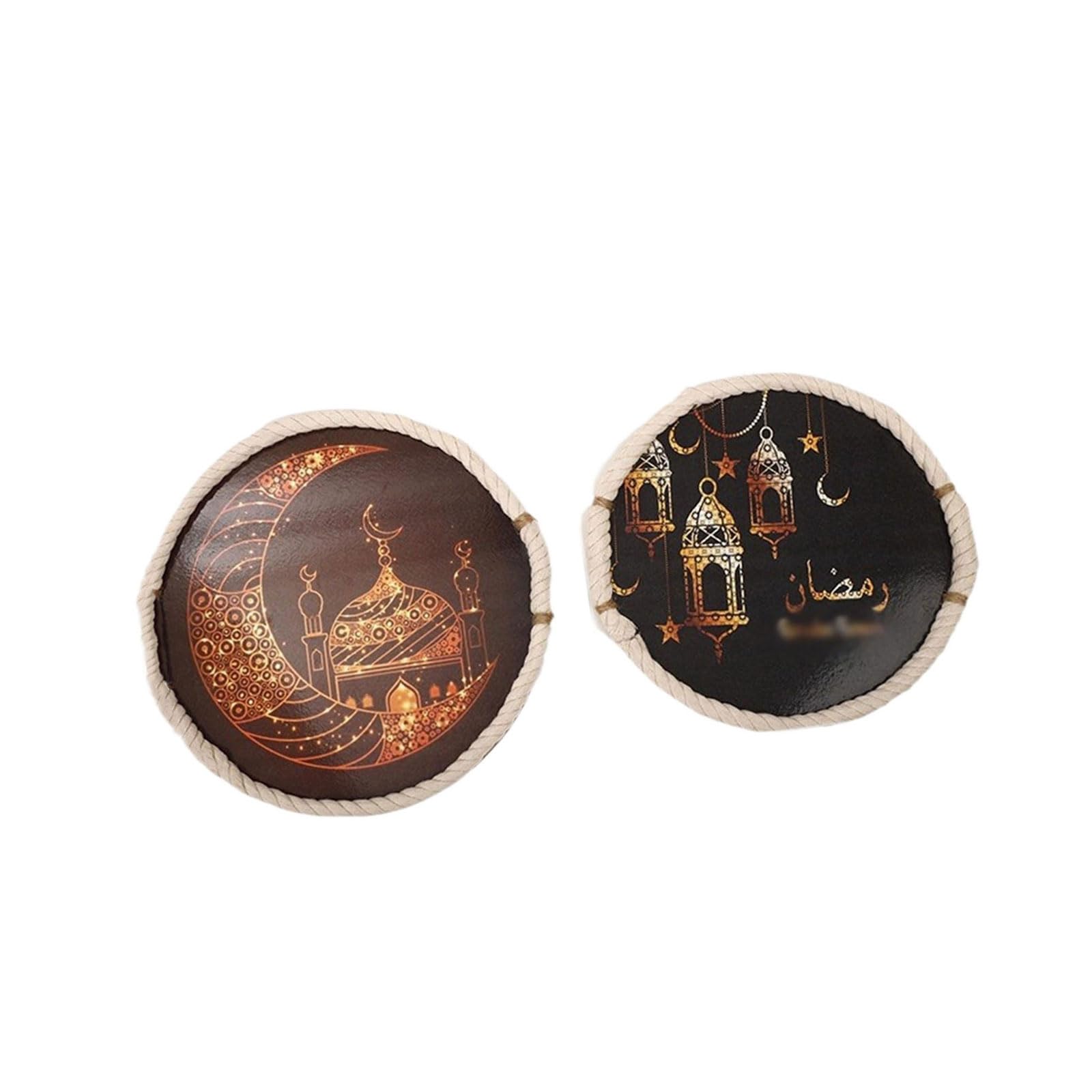Kalttoy Two Round Sets Eid Mubaraks Wooden Serving Trays Elegant And Star Themed Wooden Trays For Eid Mubaraks And Ramadans Festivities Party Supplies