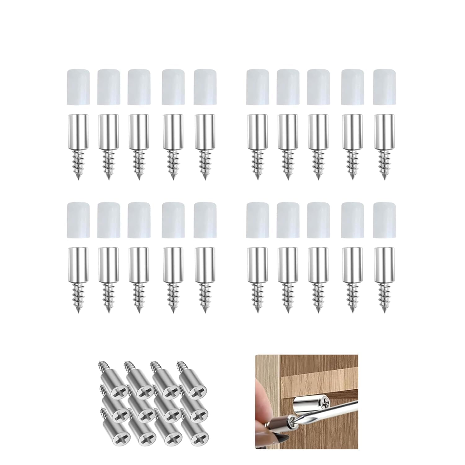 KAVRUL 20 Pcs Shelf Support Screws, Shelf Pins with Non-Slip Silicone Sleeve, Cabinet Shelf Pegs for Kitchen Utensils, Bookcases, Wine Cabinet and Wardrobes, Fixed Support Self-Tapping Cross Screw-picture-18