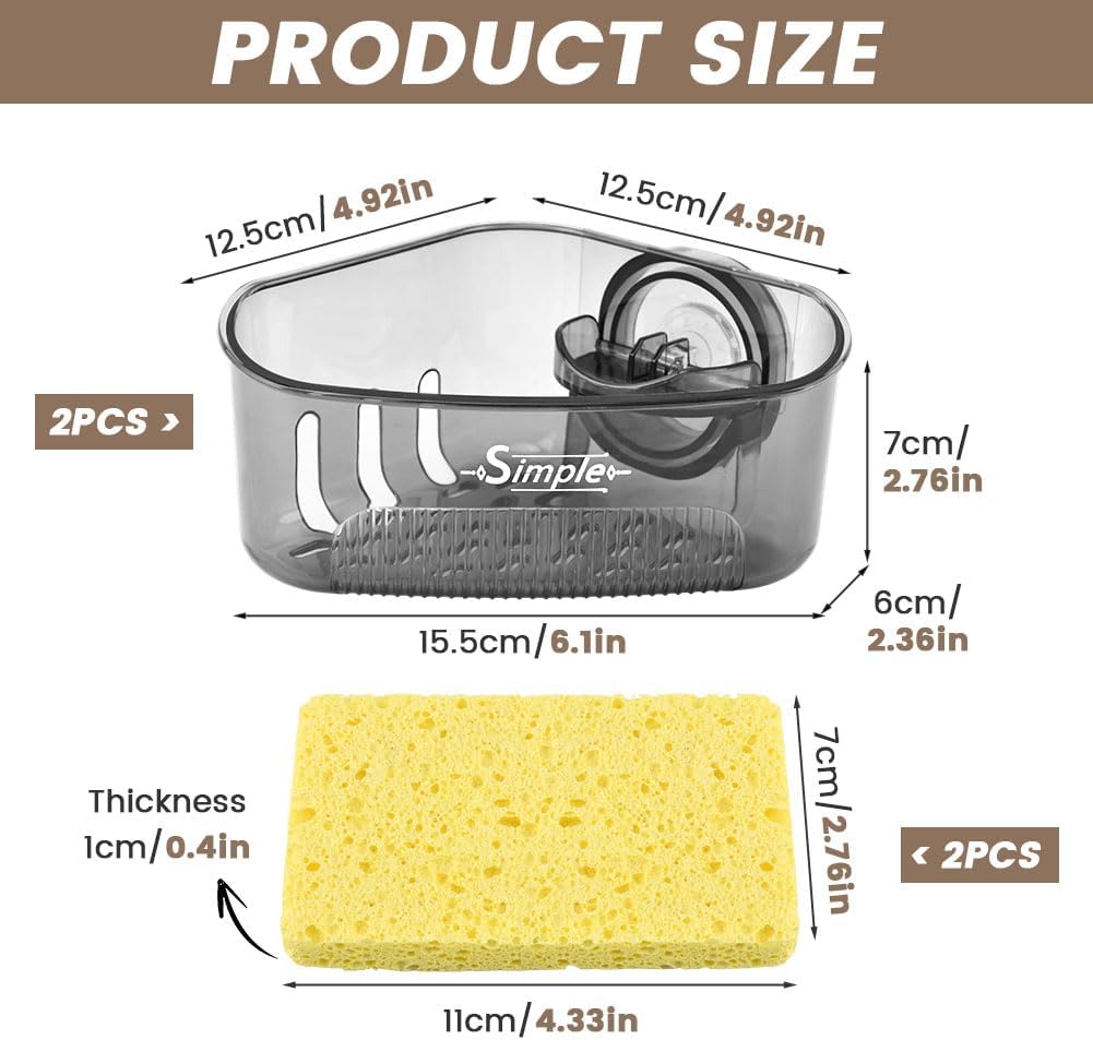 Suction Cup Sink Corner Rack, New Upgraded Corner Sink Strainer with Drainage Hole, Triangle Strainer Basket for Kitchen Bathroom Dishware(Grey)