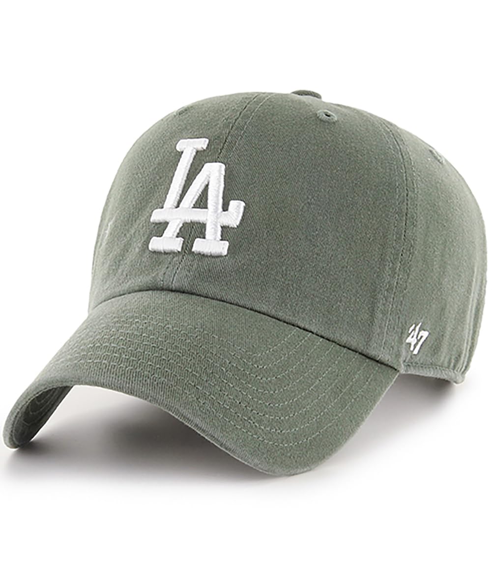 47 Brand MLB Moss Green Primary Logo Clean Up Adjustable Strap Baseball Cap Hat, Adult One Size Fits All - Los Angeles Dodgers Moss Green