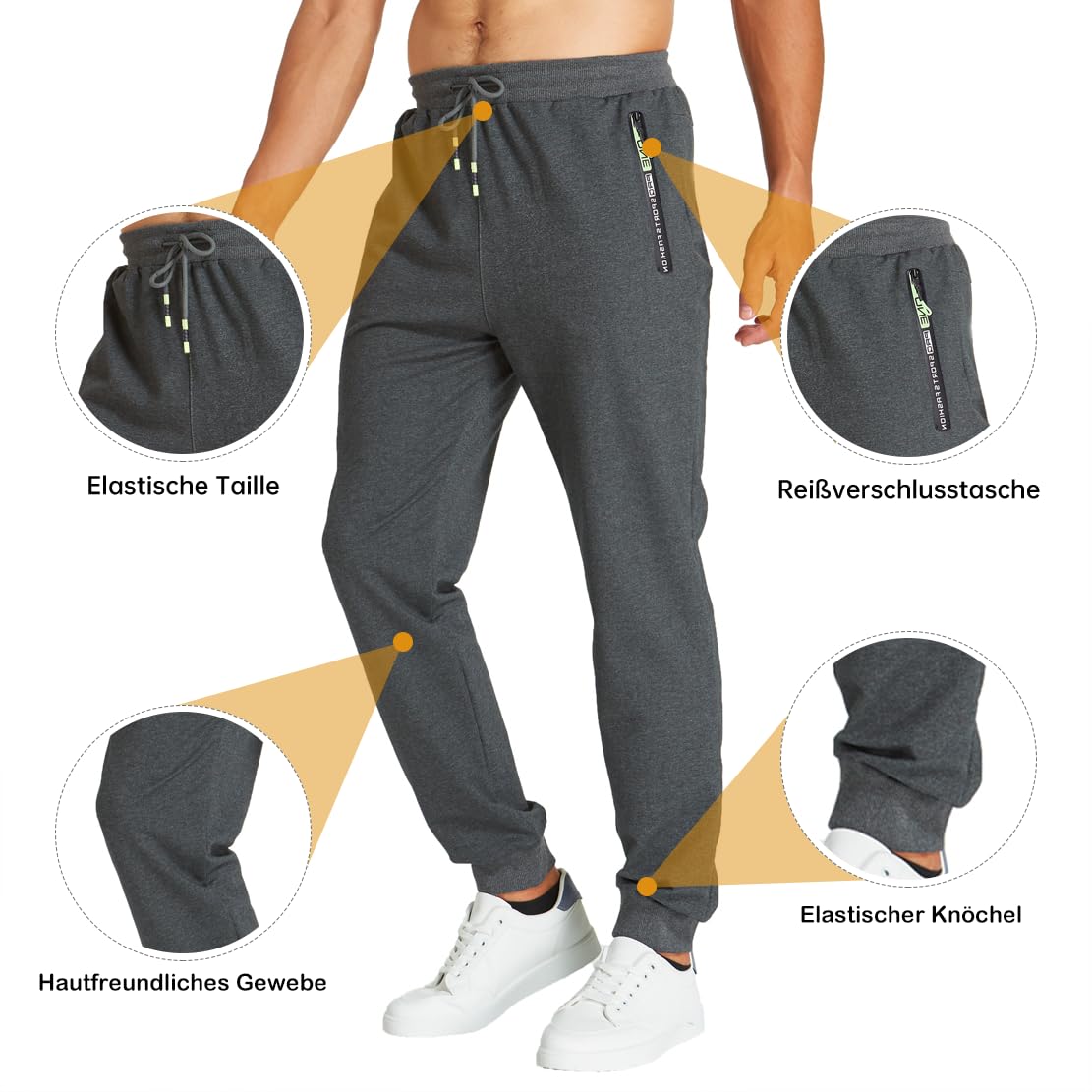 ZOXOZ Pantaloni Sportivi Uomo Cotone con Elastico in Vita con Tasche Zip
