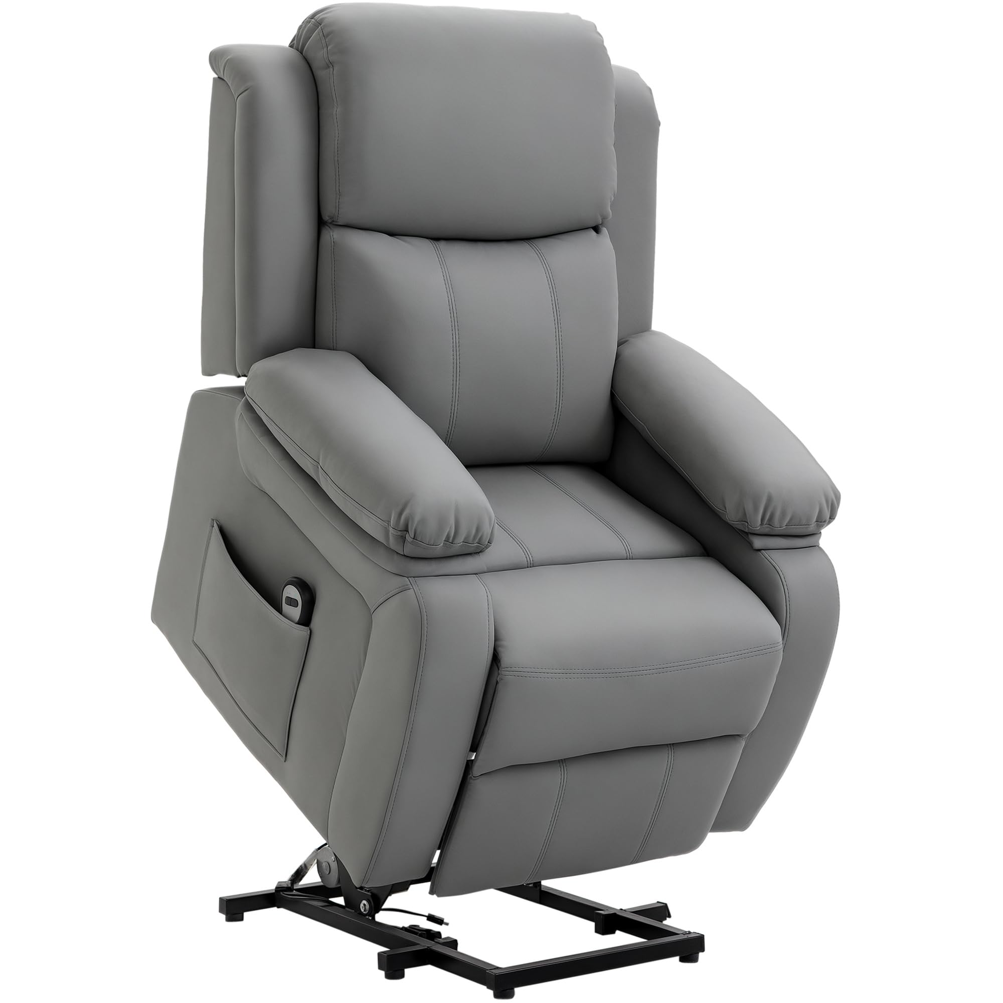 HOMCOM Poltrona Elettrica Alzapersona Reclinabile 160°, Poltrona Relax Elettrica in Pelle PU con Telecomando, Poggiapiedi e 2 Tasche Laterali per Soggiorno, Grigio