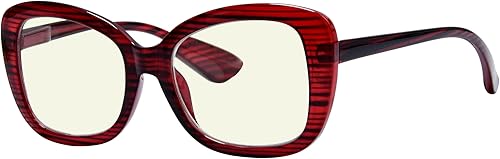 Eyekepper Lentes de computadora para mujer, de gran tamaño, bloqueo de luz azul, rayas rojas +3.00