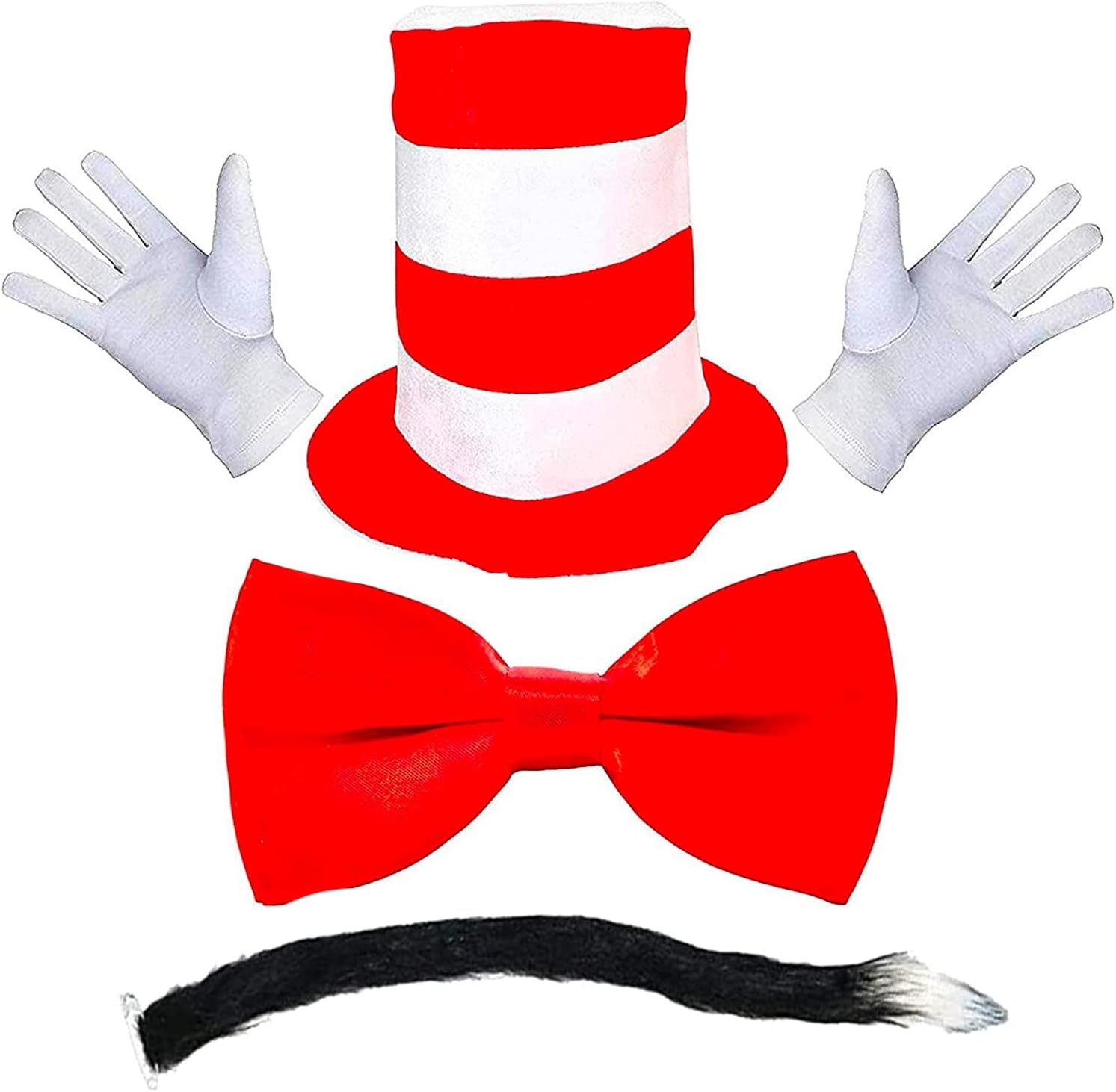 Adults Mad Cat Fancy Dress Costume - Hat, Bow Tie, Gloves and Tail